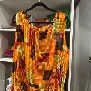 Ashley Stewart Vibrant Orange and Brown Sleeveless Blouse